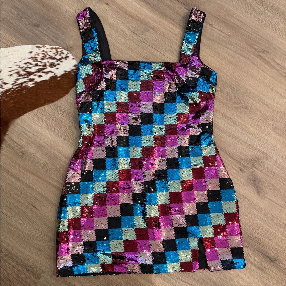 Nasty Gal sequin checkered mini dress